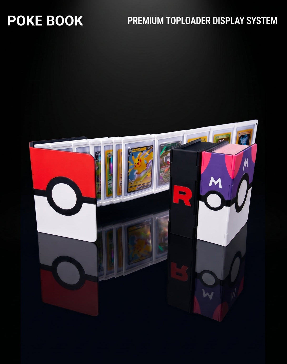 Ein stilvolles Bladeverse Classic Pokebook in schwarzen Leder mit goldener Prägung, geöffnet auf einem Holztisch.
